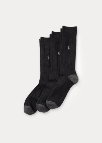 Calcetines Polo Ralph Lauren Hombre Negros - Rib-Knit 3-Pack - EYPDU3482